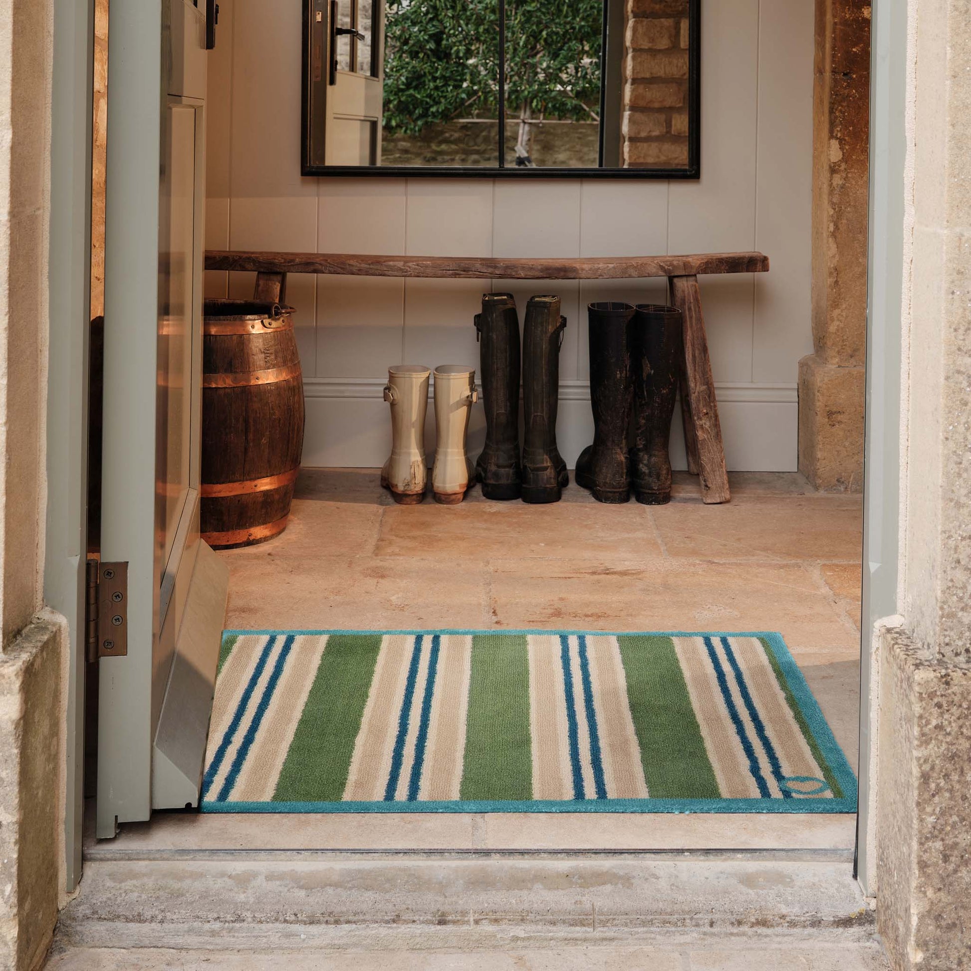 Hug Rug Timeless Stripe Green Washable Doormat