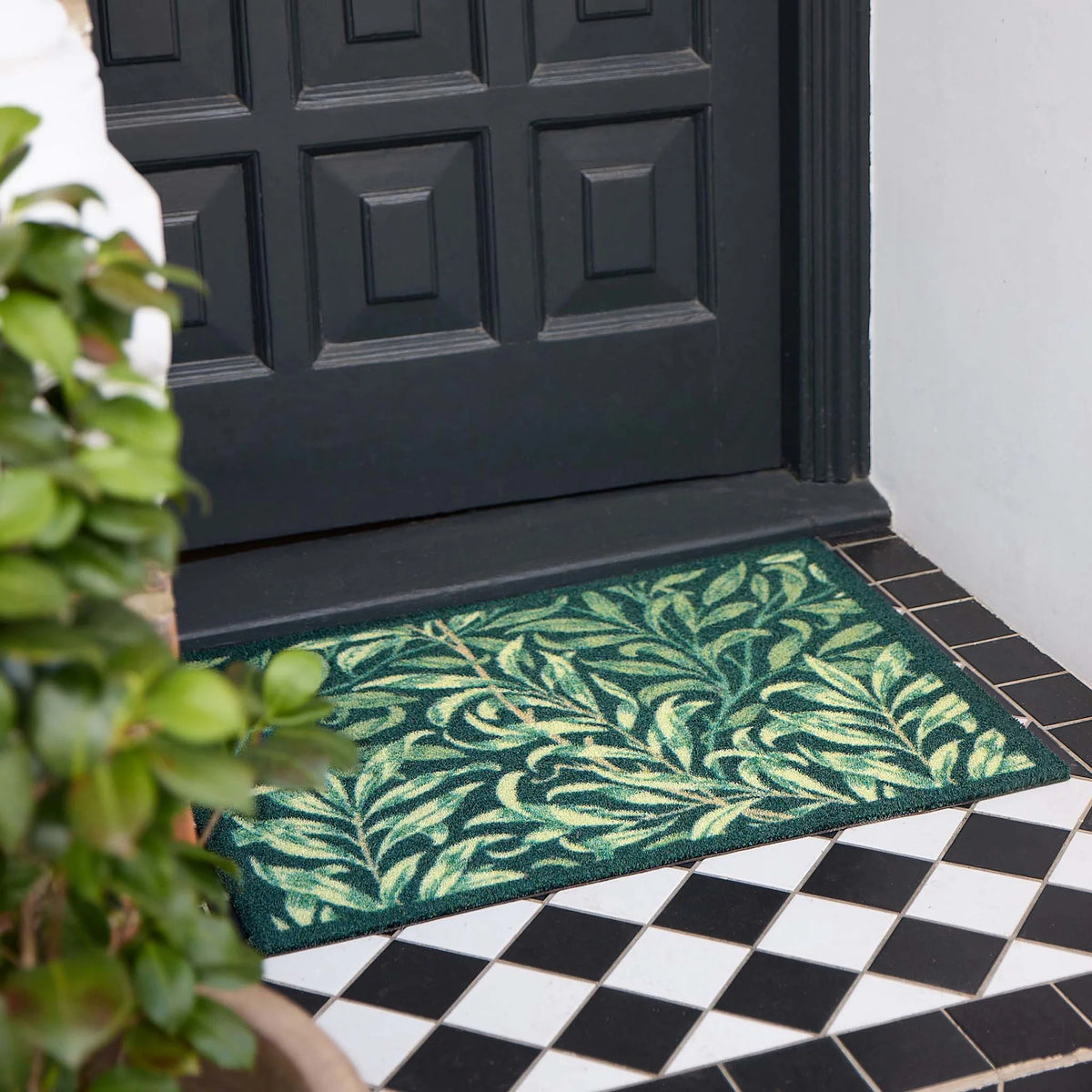 Hug Rug x Morris and Co Willow Bough Green outdoor doormat featuring William Morris leafy pattern