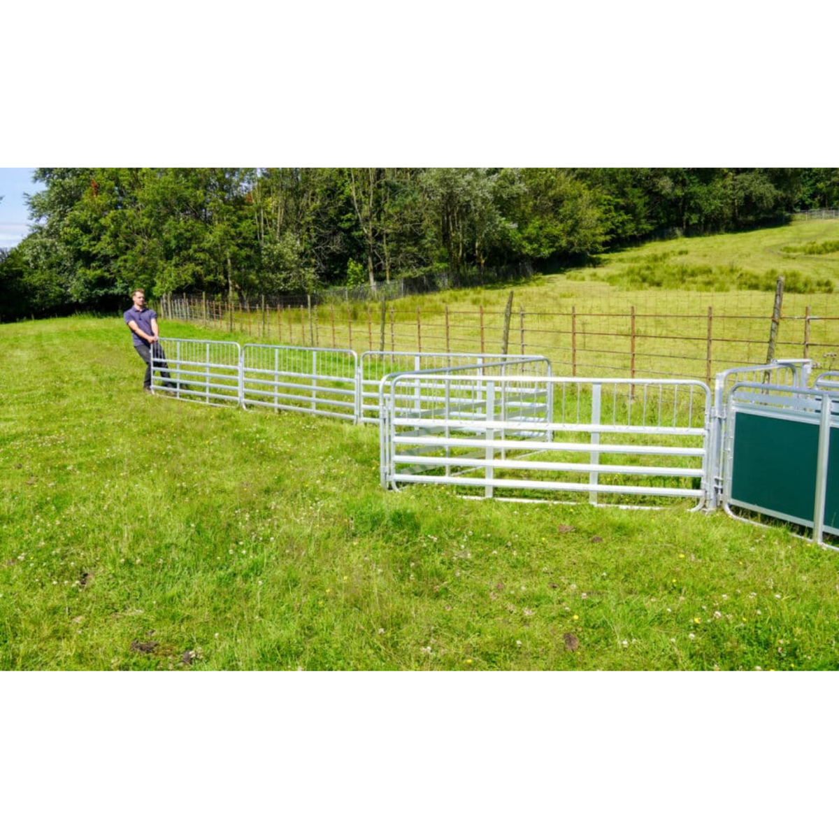 IAE Prattley 10ft standard mobile yard sheep handling trailer system with alloy hurdles packed for road transport