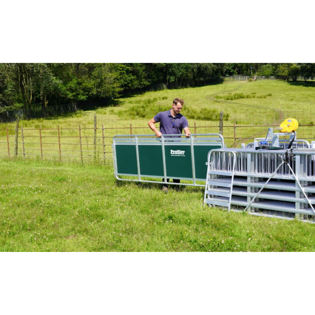 IAE Prattley 10ft standard mobile yard sheep handling trailer system with alloy hurdles packed for road transport