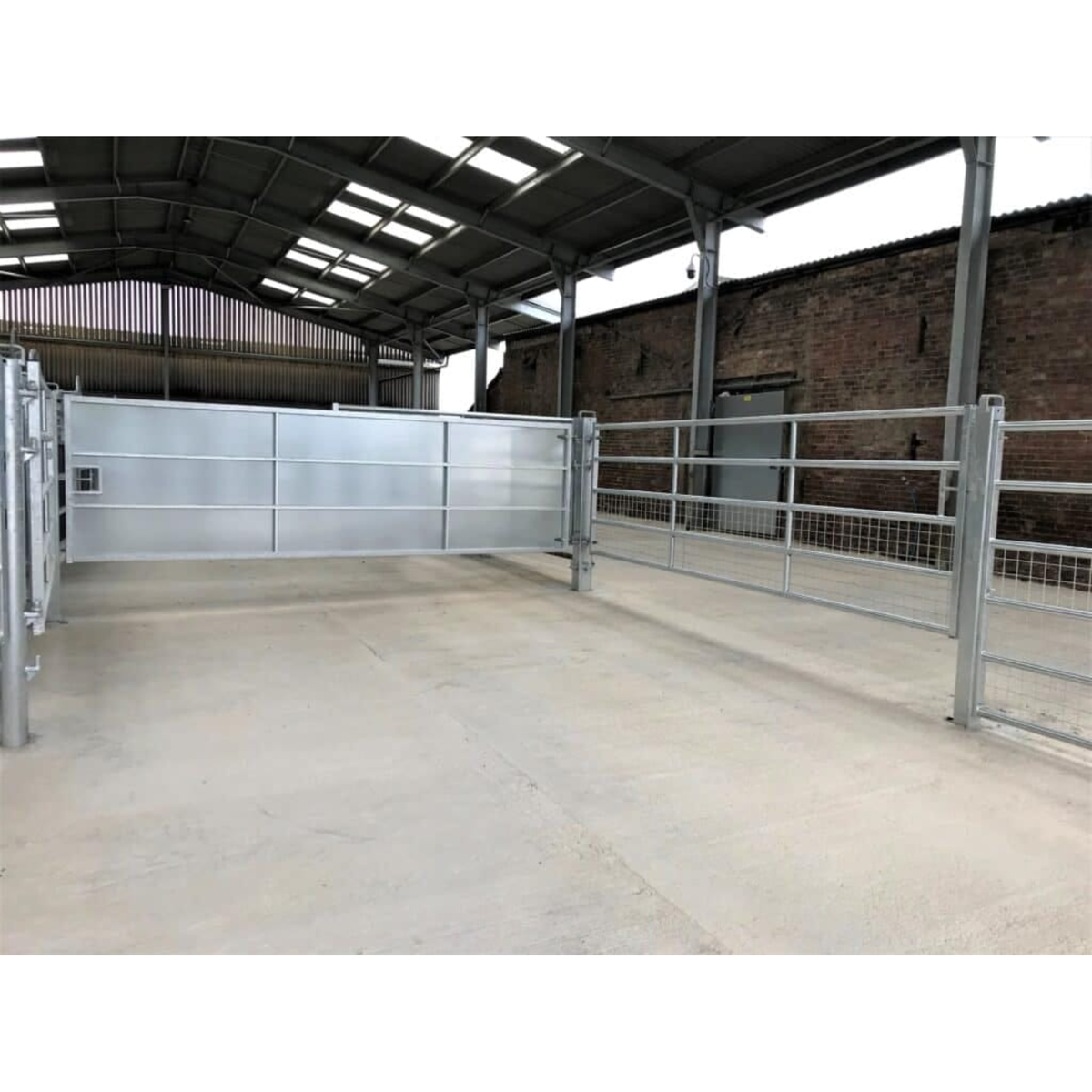 IAE Buxton sheeted galvanised steel farm gate featuring solid lower steel cladding and sliding latch