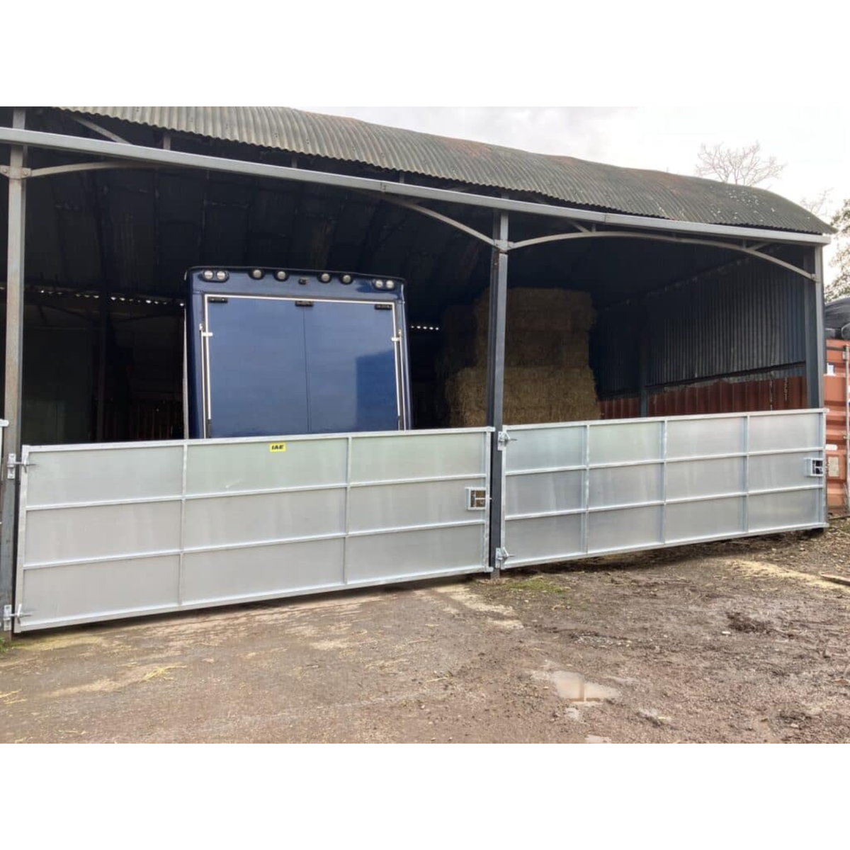 IAE Buxton sheeted galvanised steel farm gate featuring solid lower steel cladding and sliding latch