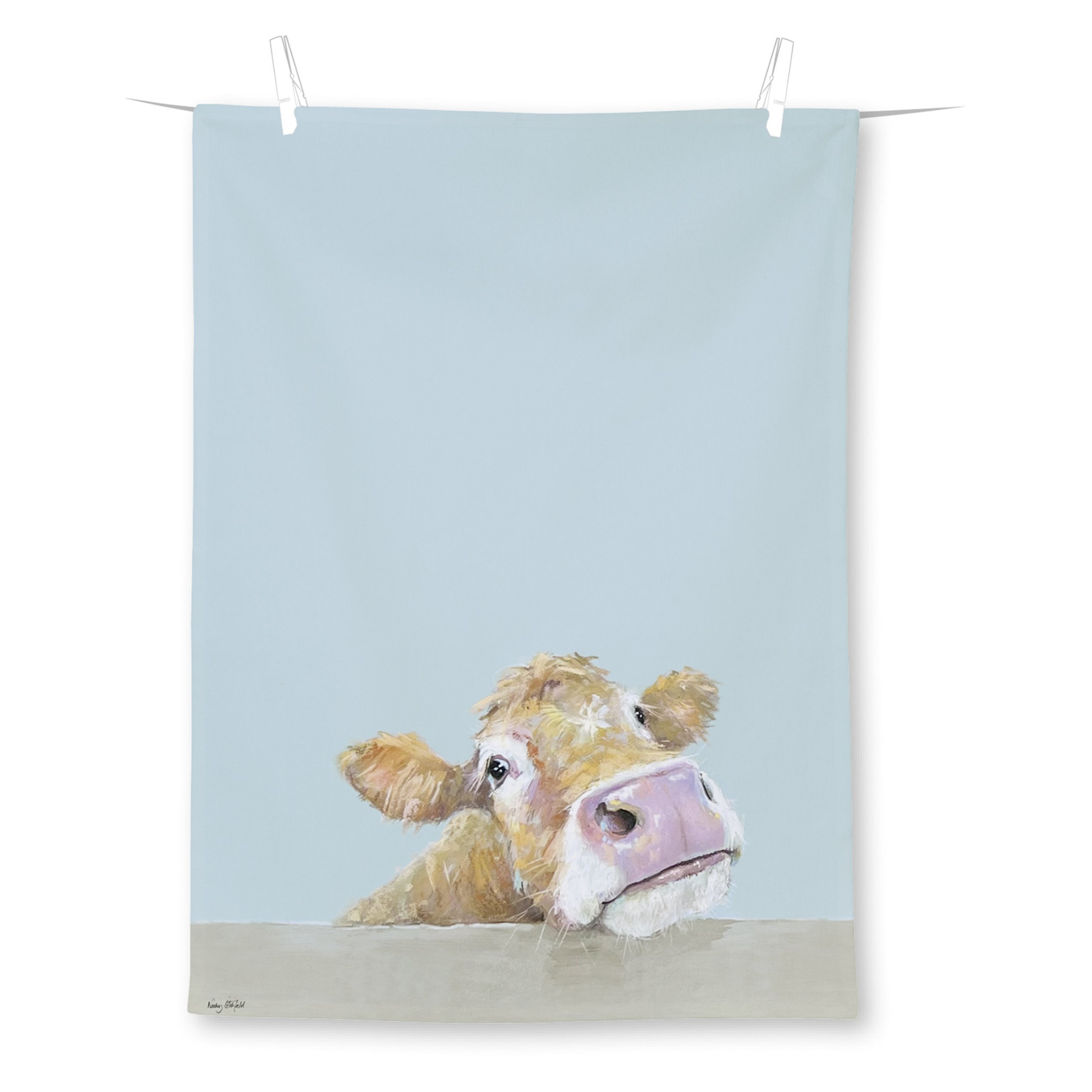 IHR Cow Bella Light Blue Tea Towel