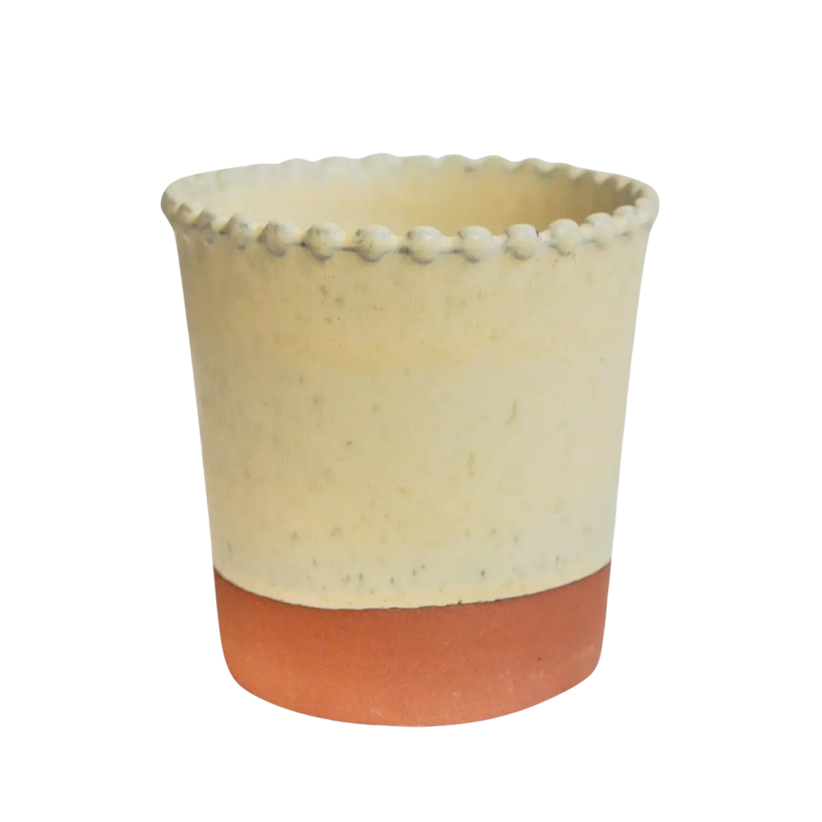 Ivyline Adeline glazed ceramic indoor plant pot with decorative beaded rim and natural terracotta base displaying green trailing foliage plant