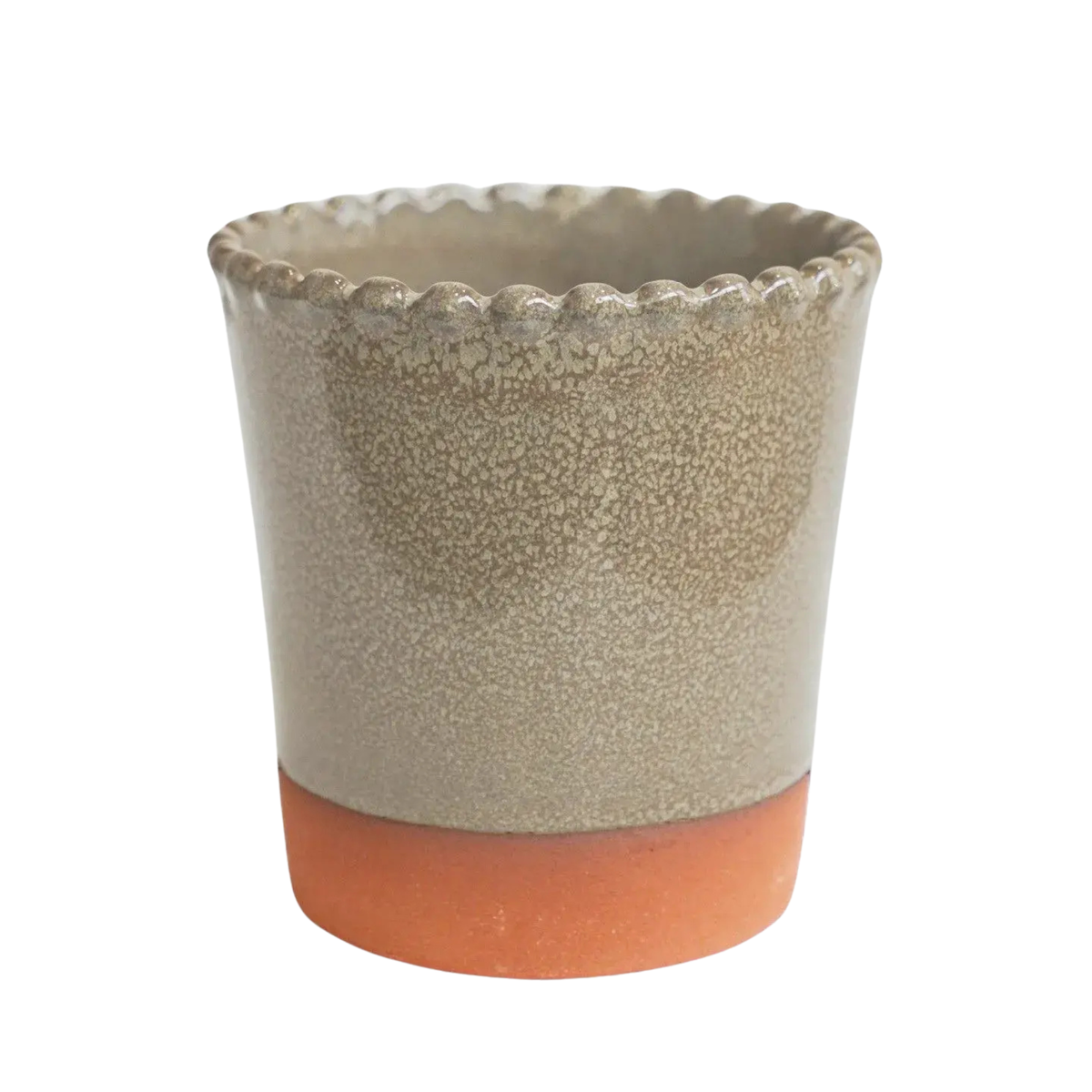 Ivyline Adeline glazed ceramic indoor plant pot with decorative beaded rim and natural terracotta base displaying green trailing foliage plant