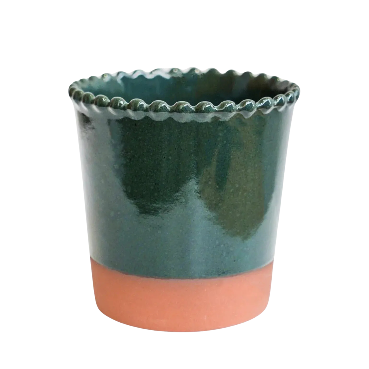 Ivyline Adeline glazed ceramic indoor plant pot with decorative beaded rim and natural terracotta base displaying green trailing foliage plant