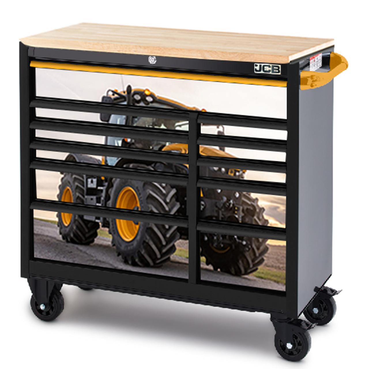 JCB Roller Cabinet 11 Drawers, Steel Hardwood Worktop
