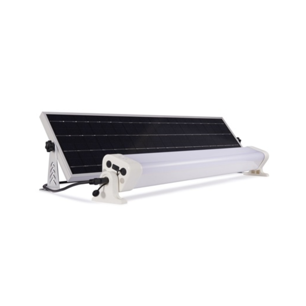 JFC Apollo solar batten indoor LED light bar connected to an adjustable external solar charging panel