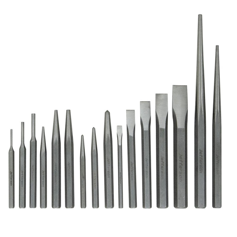 Jefferson 16 piece chrome vanadium chisel and punch set in fabric storage wallet