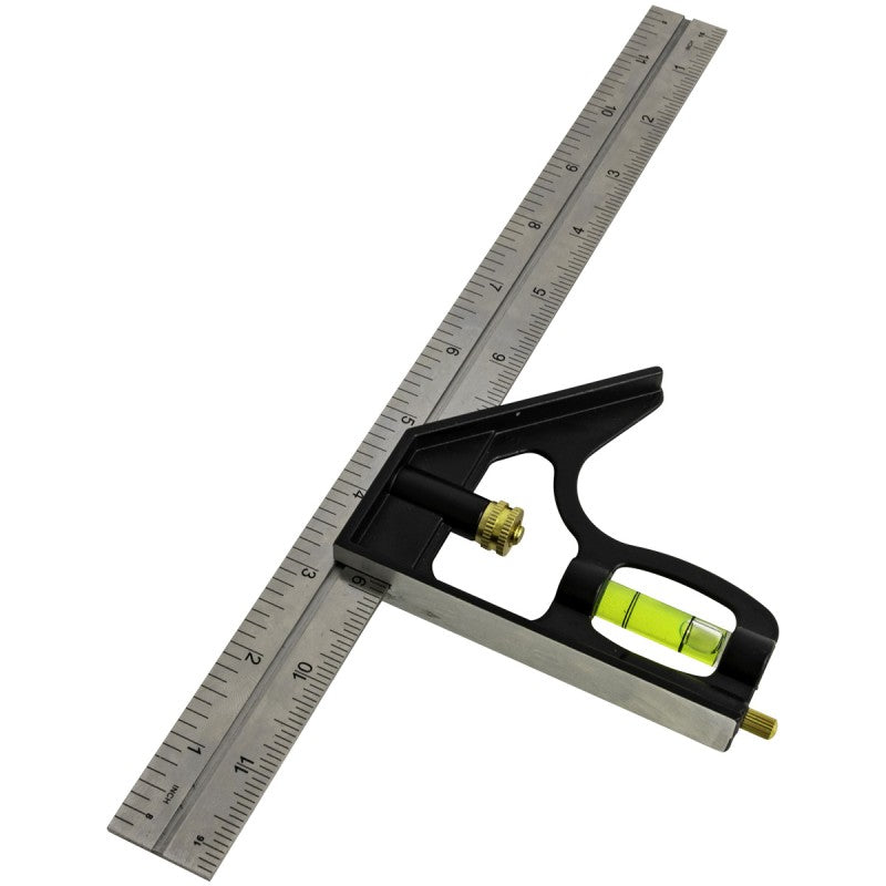 Jefferson 12 inch steel rule combination square with cast iron stock and spirit level