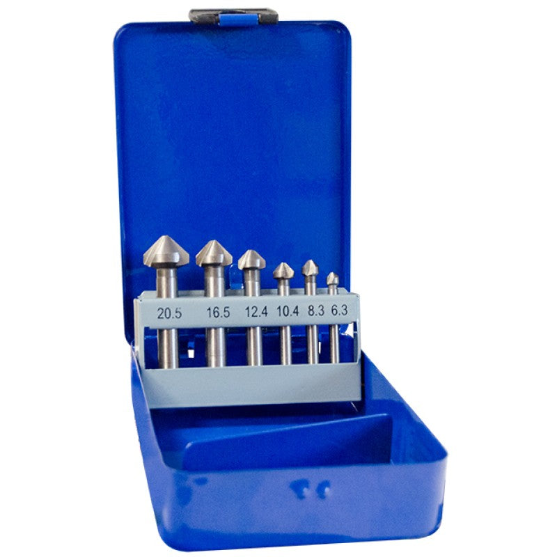 Jefferson 6 piece HSS 90 degree three flute countersink bit set in storage case