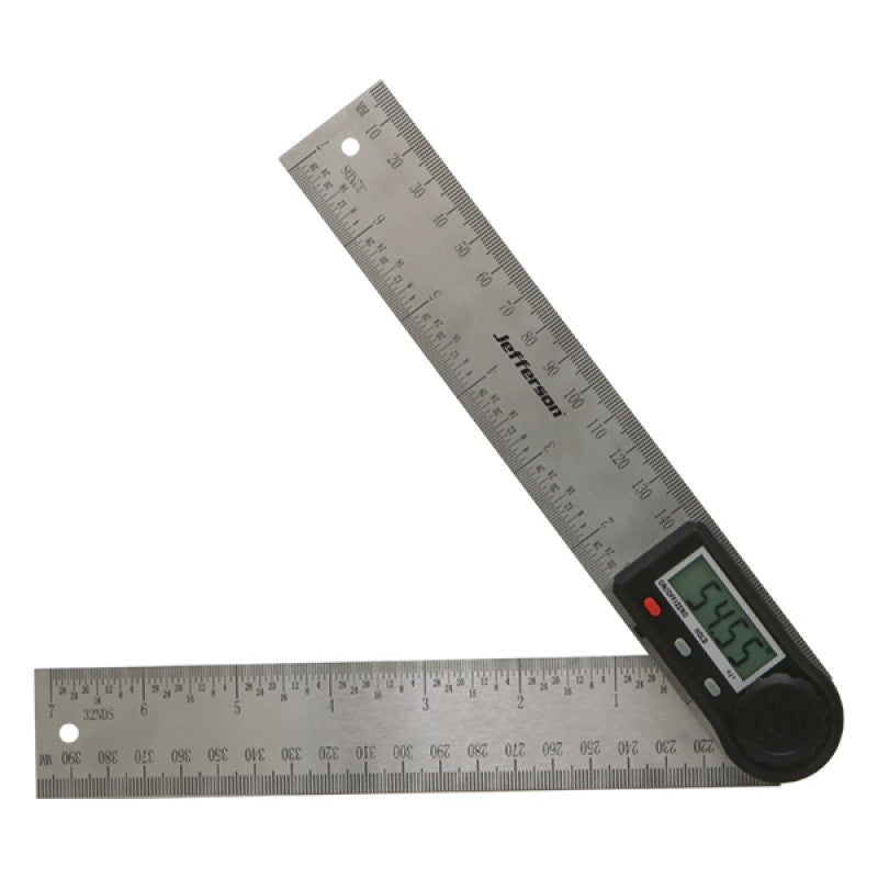 Jefferson 400mm stainless steel digital angle rule with LCD display for woodworking