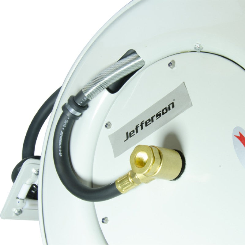 Jefferson 15m auto retracting air hose reel with 3/8 inch hybrid polymer hose and wall mount