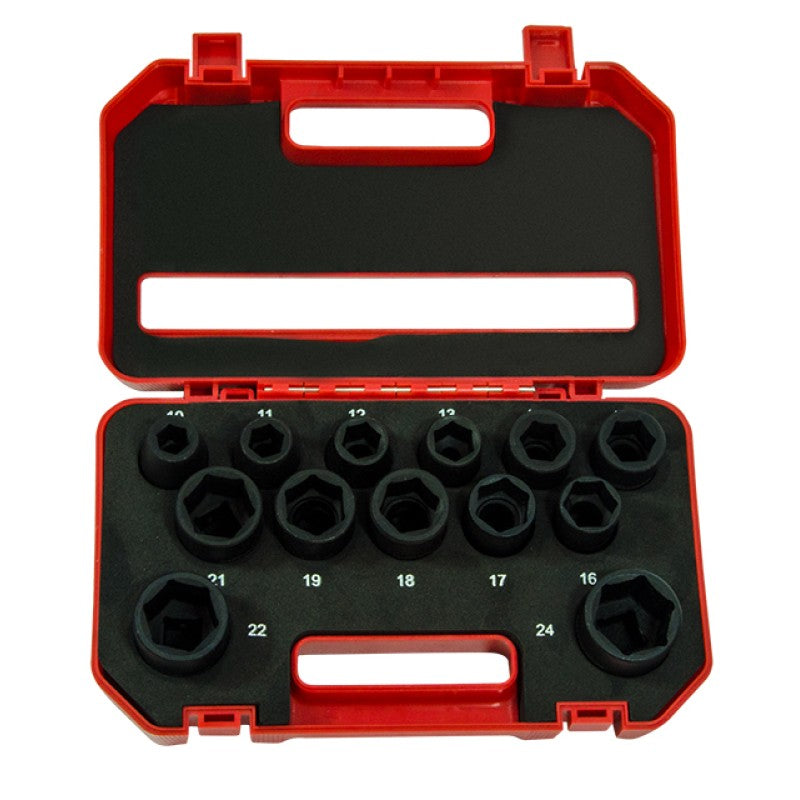 Jefferson 13 piece half inch drive metric impact socket set in black phosphate finish with storage case</li>
