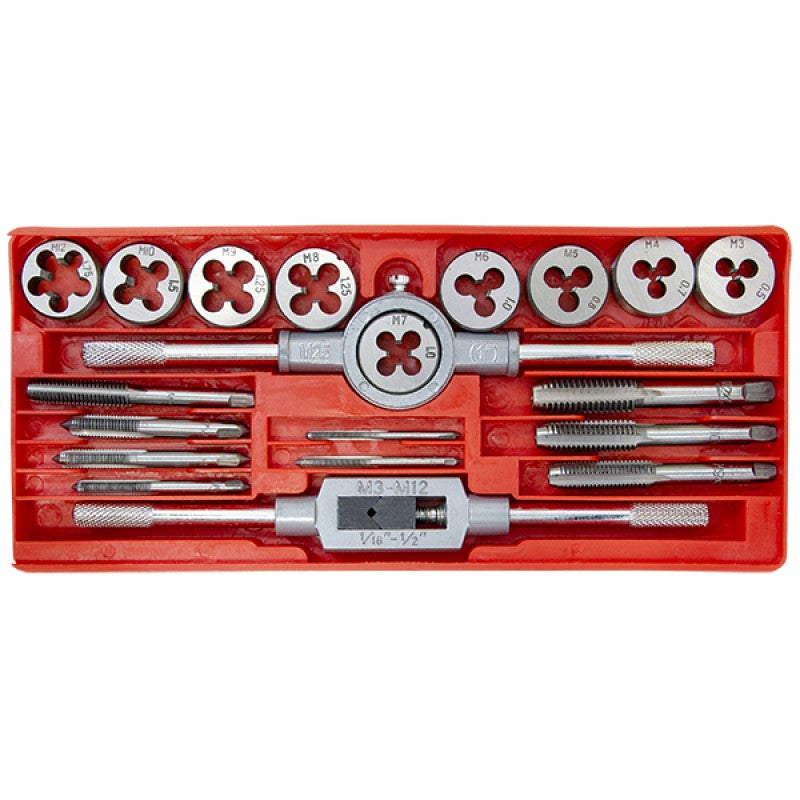 Jefferson 20 piece metric alloy steel tap and die set in steel storage case