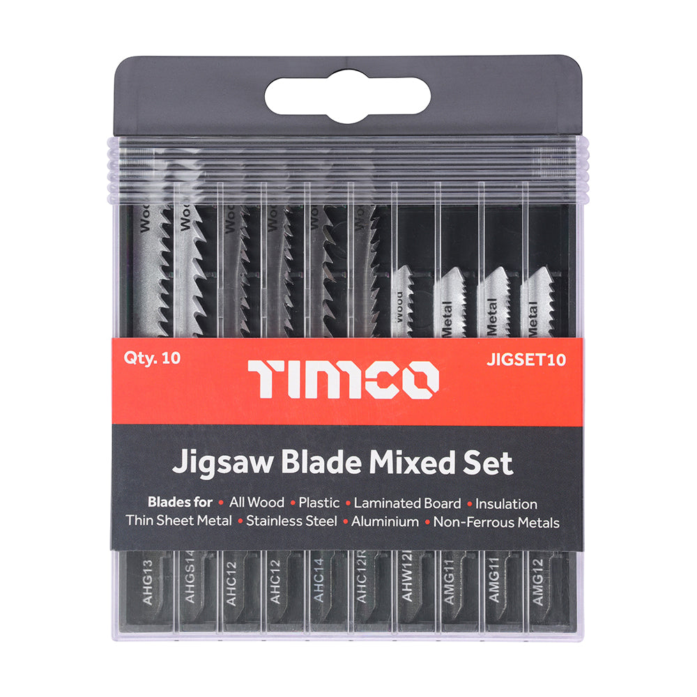 TIMCO Mixed Jigsaw Set - Wood & Metal Cutting - High Carbon Steel & HSS Blades 10PCE
