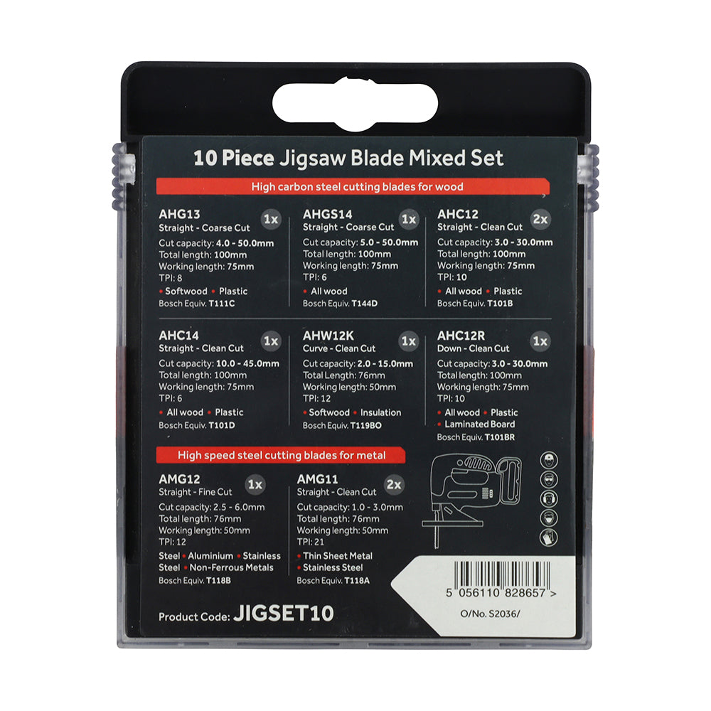 TIMCO Mixed Jigsaw Set - Wood & Metal Cutting - High Carbon Steel & HSS Blades 10PCE