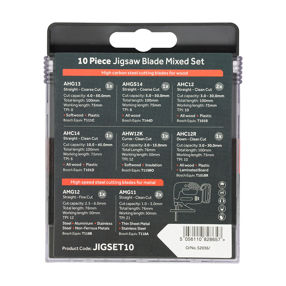 TIMCO Mixed Jigsaw Set - Wood & Metal Cutting - High Carbon Steel & HSS Blades 10PCE