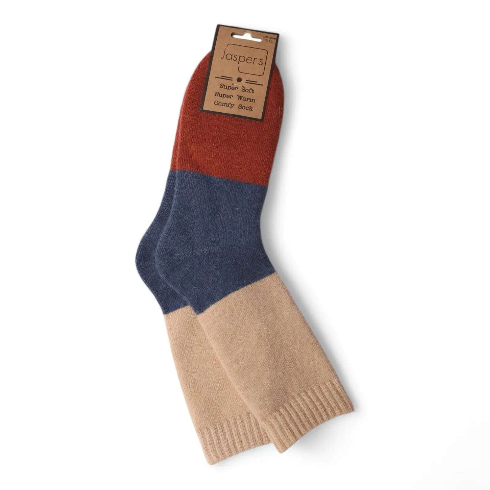 Jess & Lou Beige & Navy Block Cosy Socks