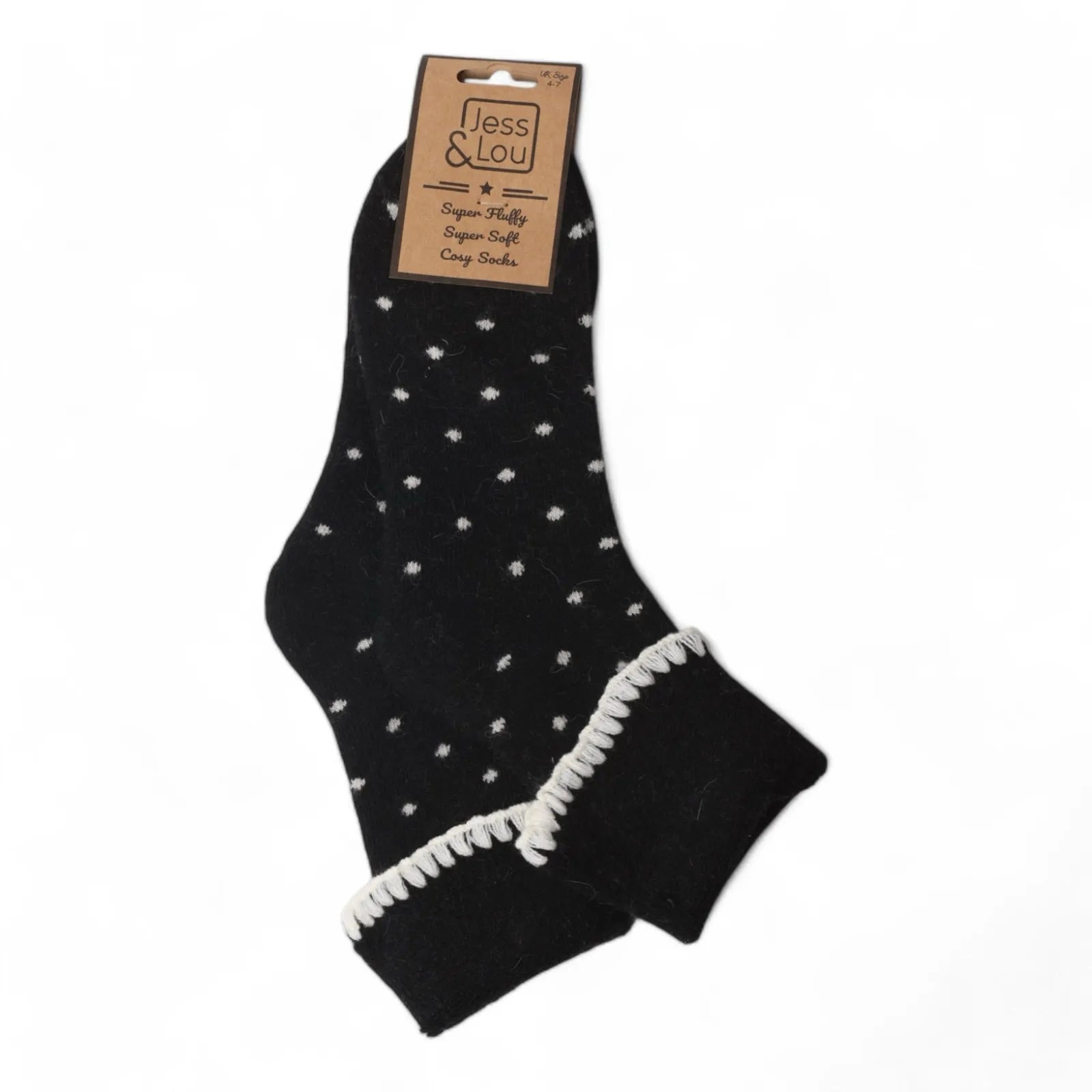 Jess & Lou Black Dot Cuff Cosy Socks