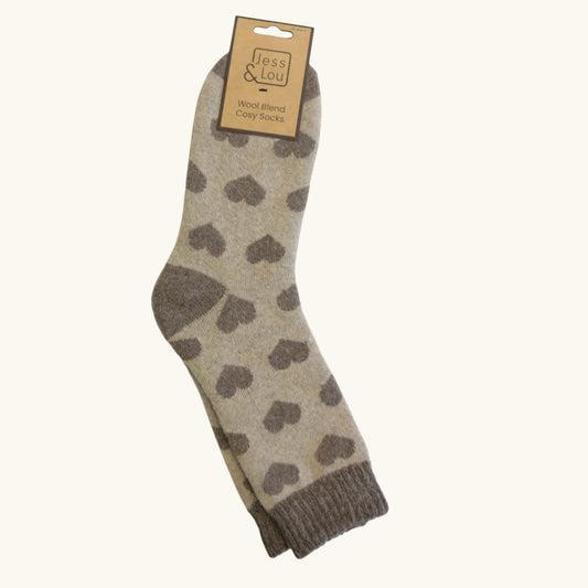 Jess & Lou Cappuccino Heart Cosy Ladies Socks