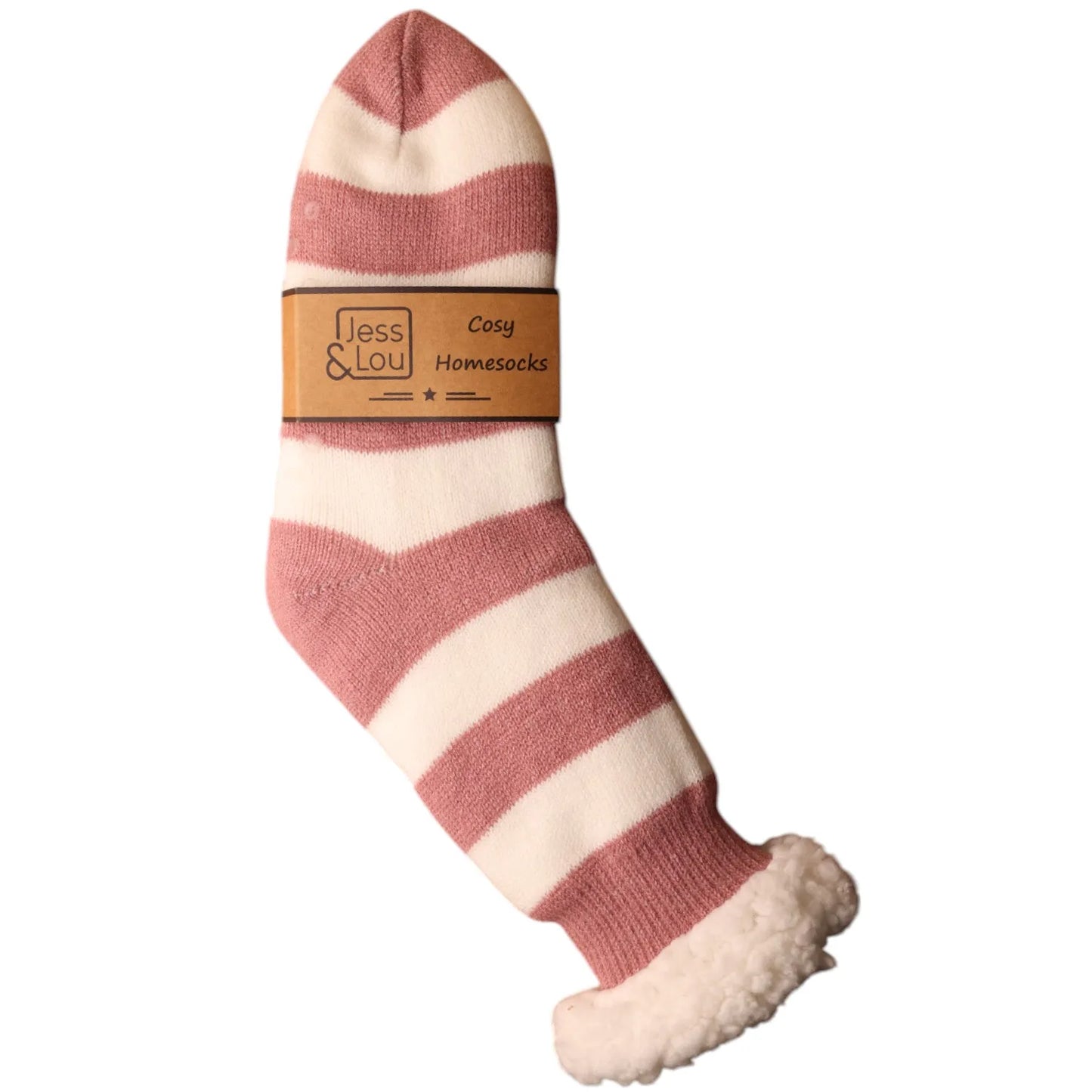Jess & Lou Cornflower Pink & White Stripe Cosy Slipper Socks