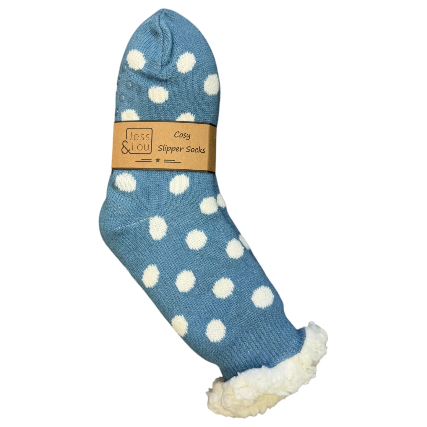 Jess & Lou Cornflower & White Spots Cosy Slipper Socks