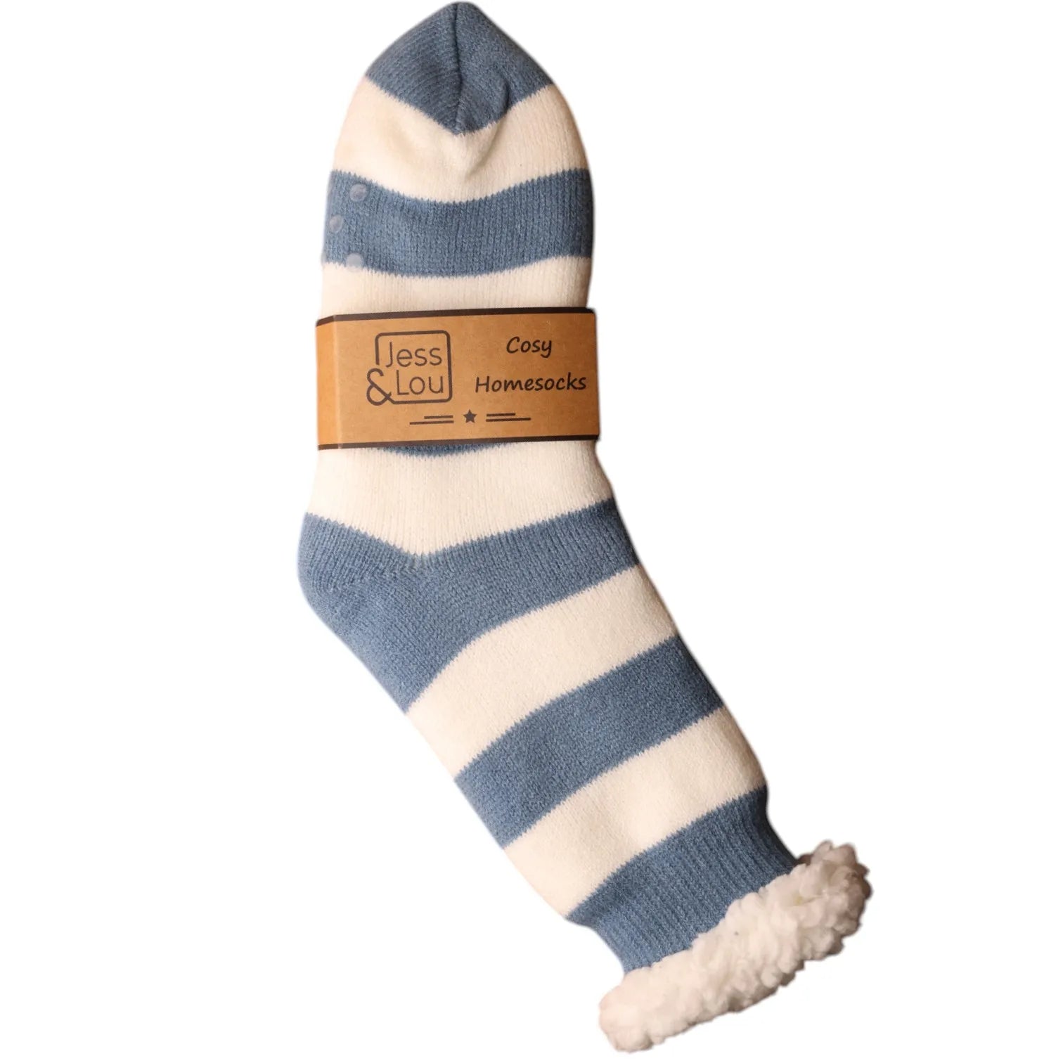 Jess & Lou Cornflower & White Stripe Cosy Slipper Socks
