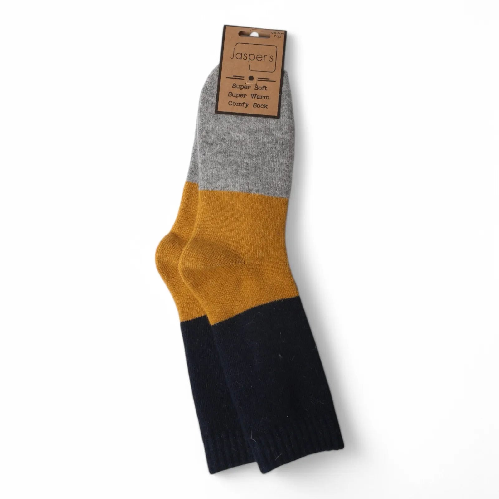 Jess & Lou Gold & Navy Block Cosy Socks