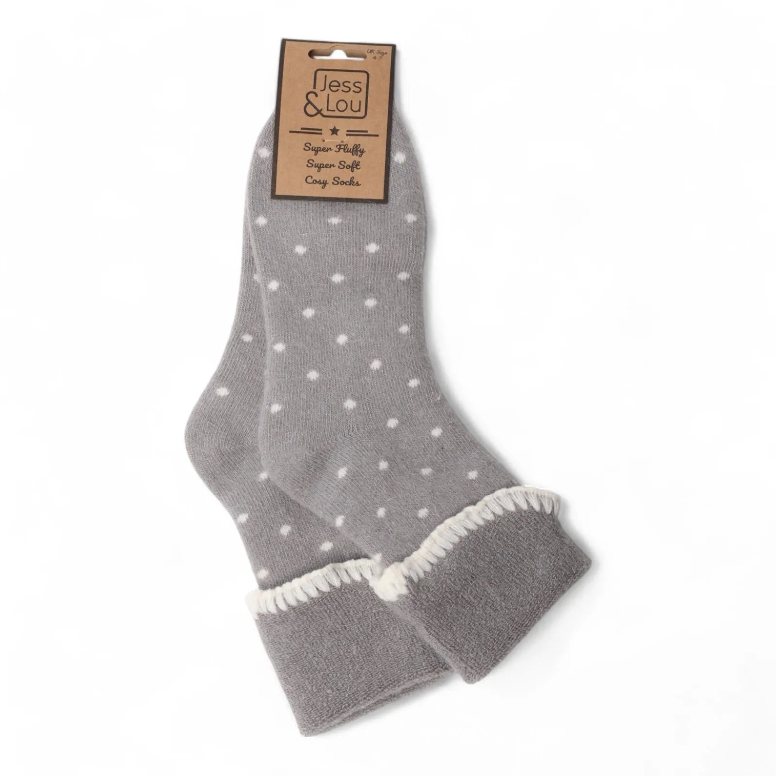 Jess & Lou Grey Cuff Dot Cosy Socks