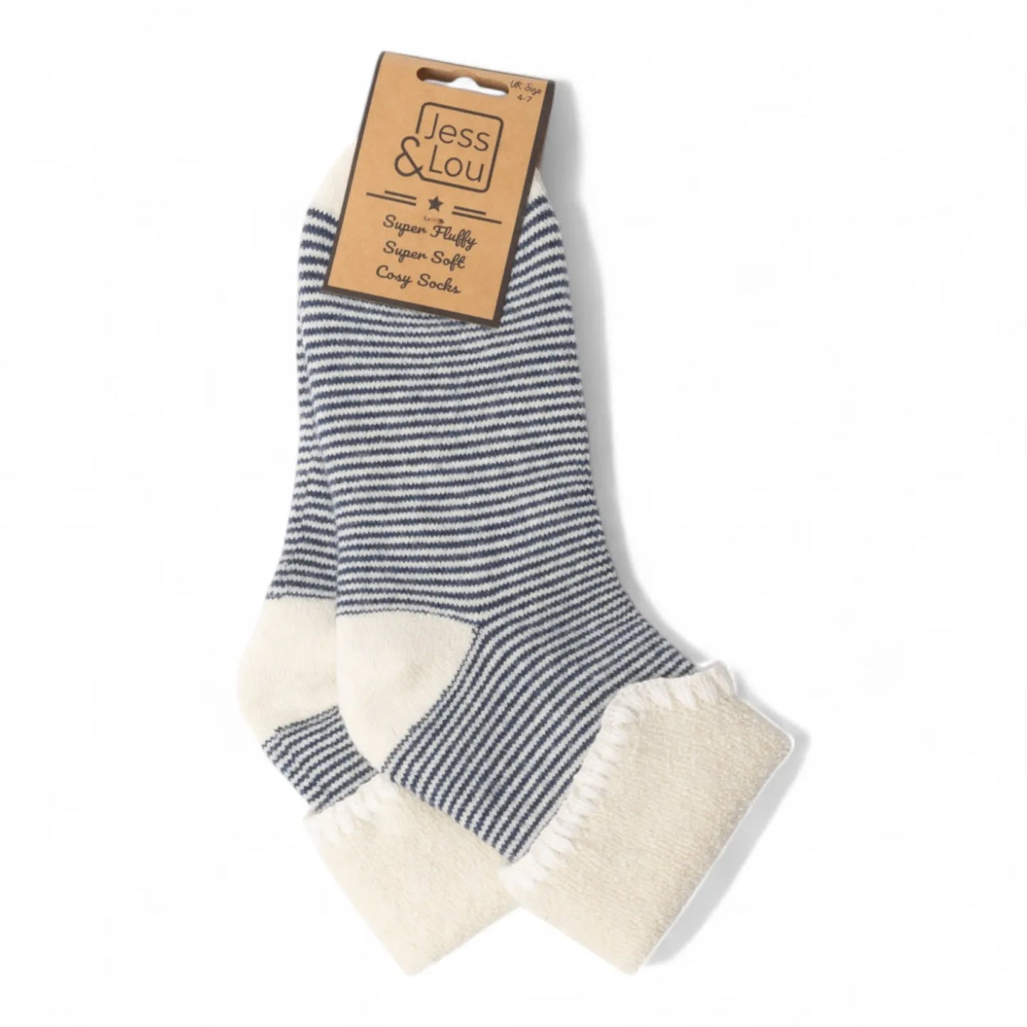 Jess & Lou Navy Cuff Thin Stripe Cosy Socks