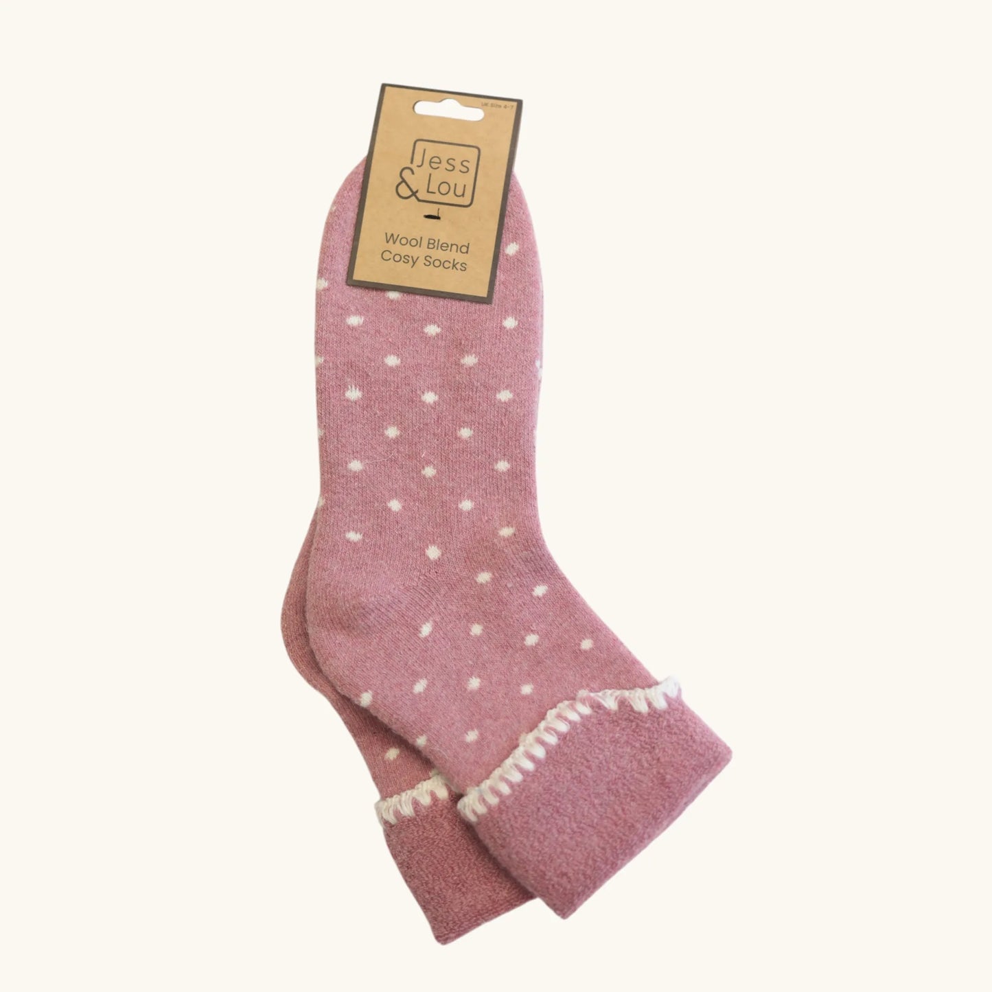Jess & Lou Pink Dot Cuff Cosy Socks