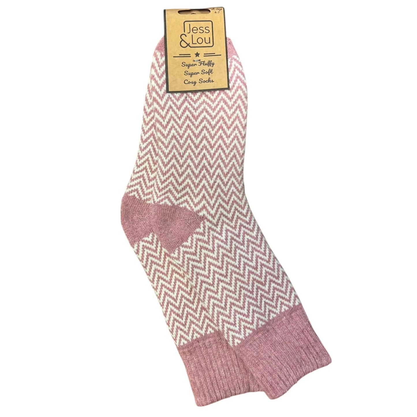 Jess & Lou Pink Herringbone Cosy Socks