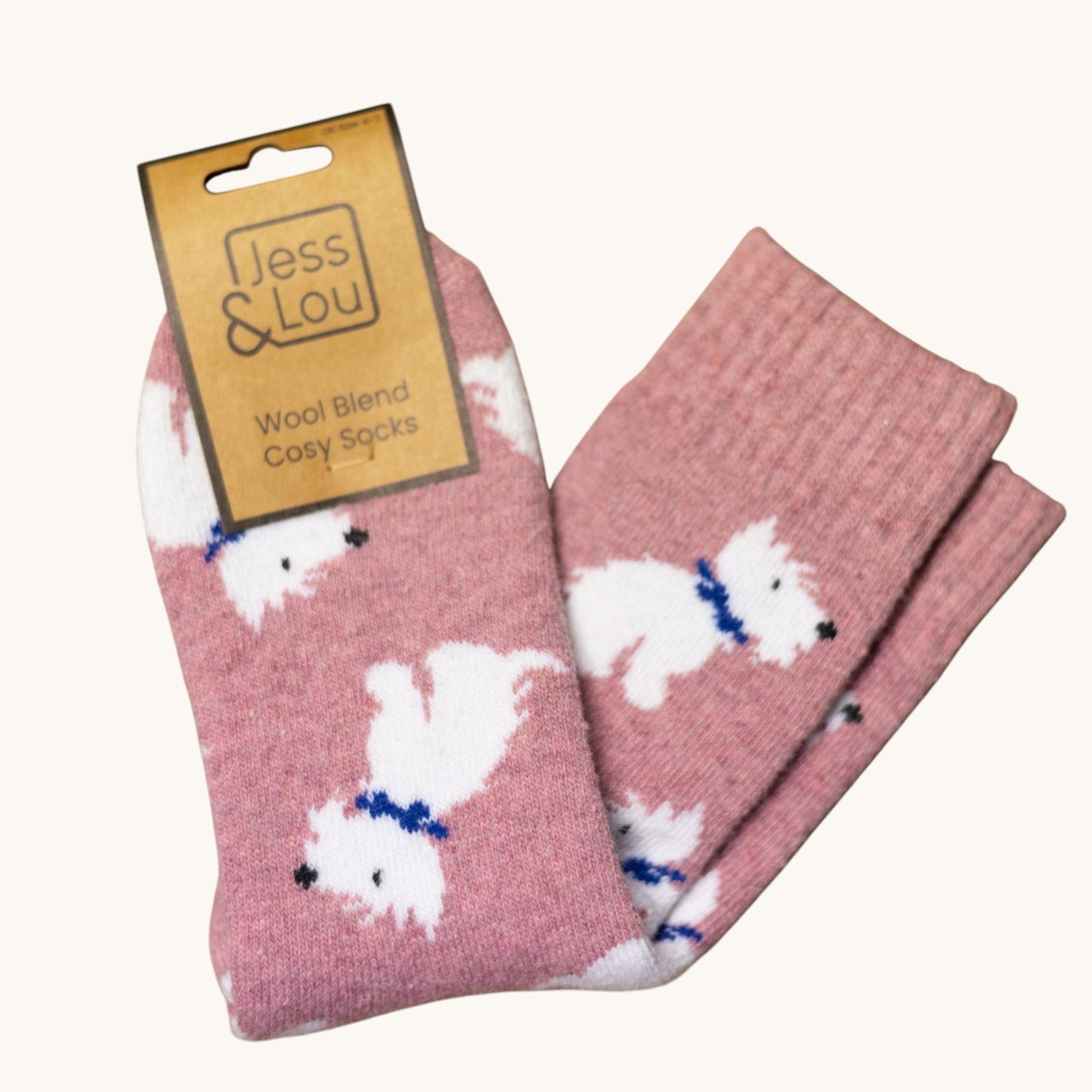 Jess & Lou Pink Westie Ribbed Socks