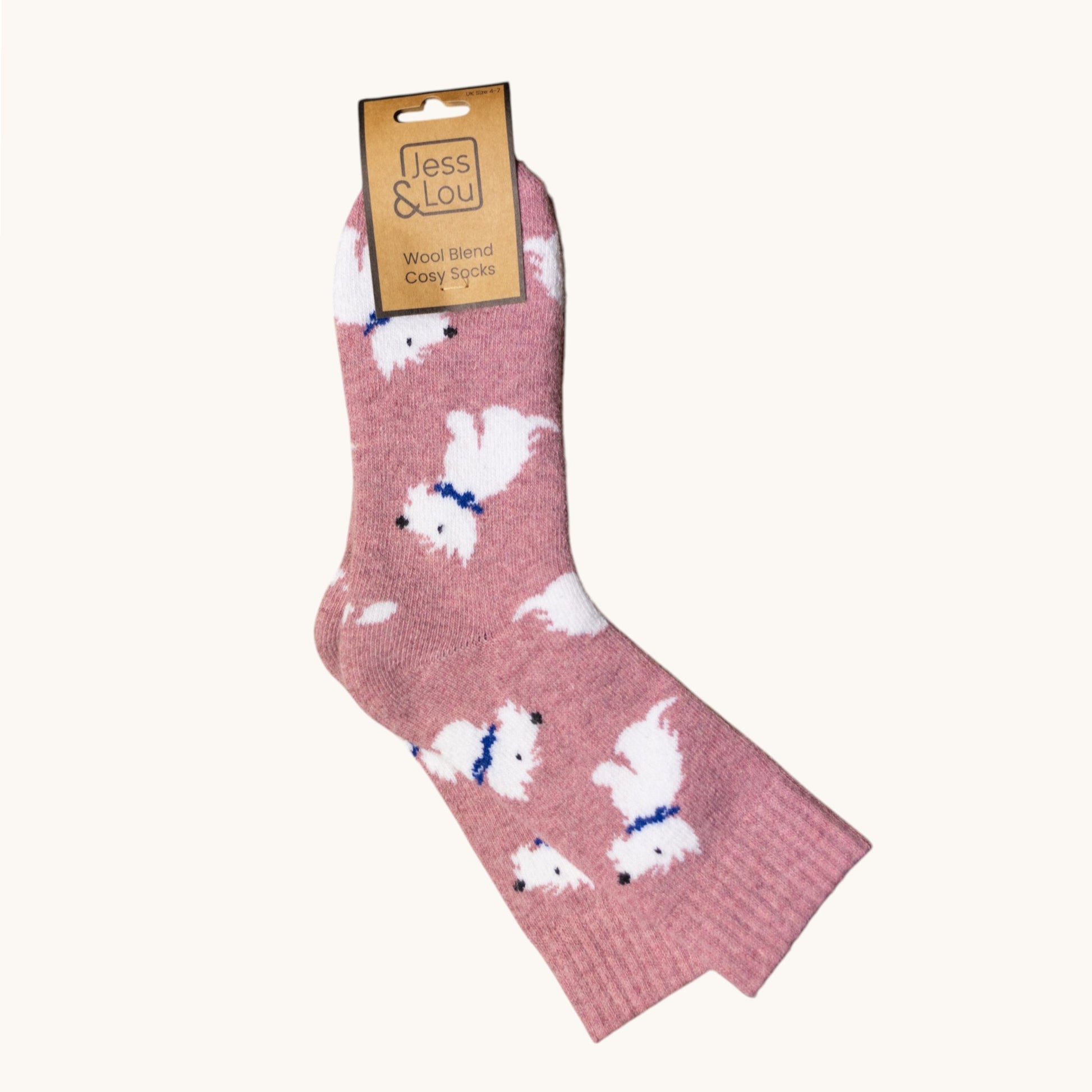 Jess & Lou Pink Westie Ribbed Socks