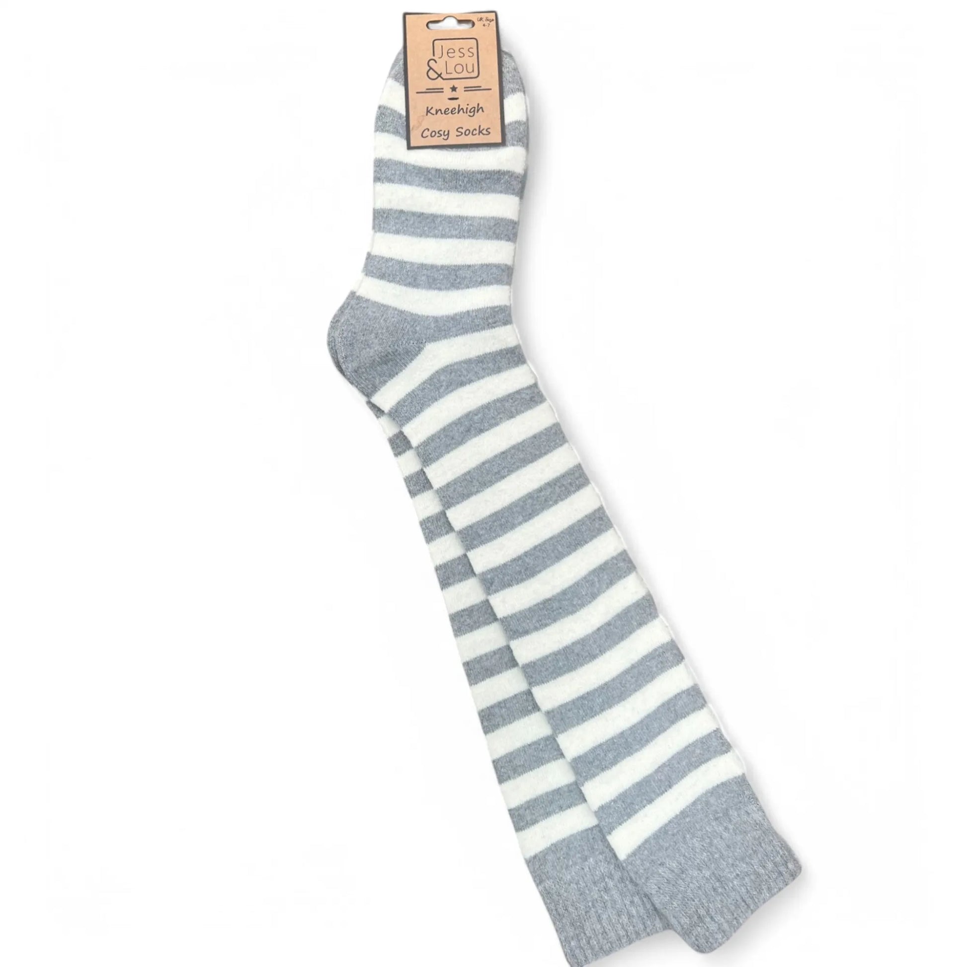 Jess & Lou Striped Grey Super Cosy Knee High Socks