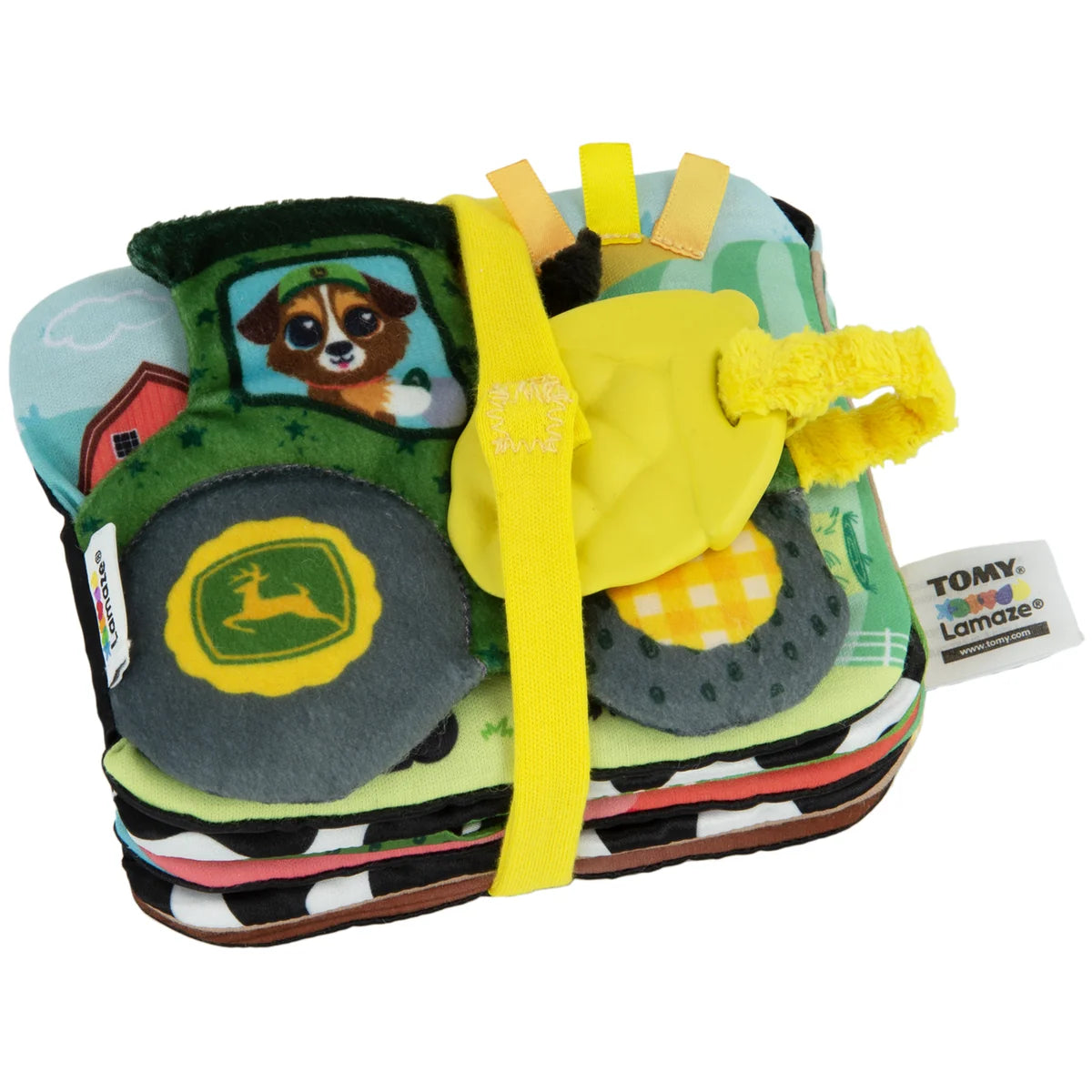 John Deere Farm to Table cloth soft book showing colourful tractor and crop illustrations