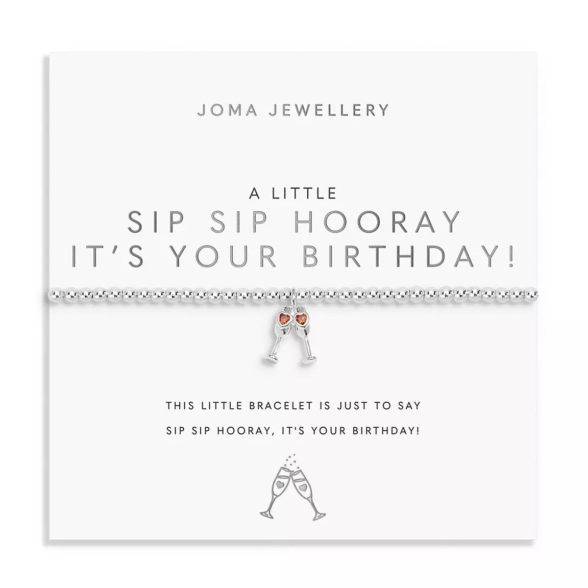 Joma Jewellery A Little Sip Sip Hooray It's Your Birthday Silver Plated Bracelet