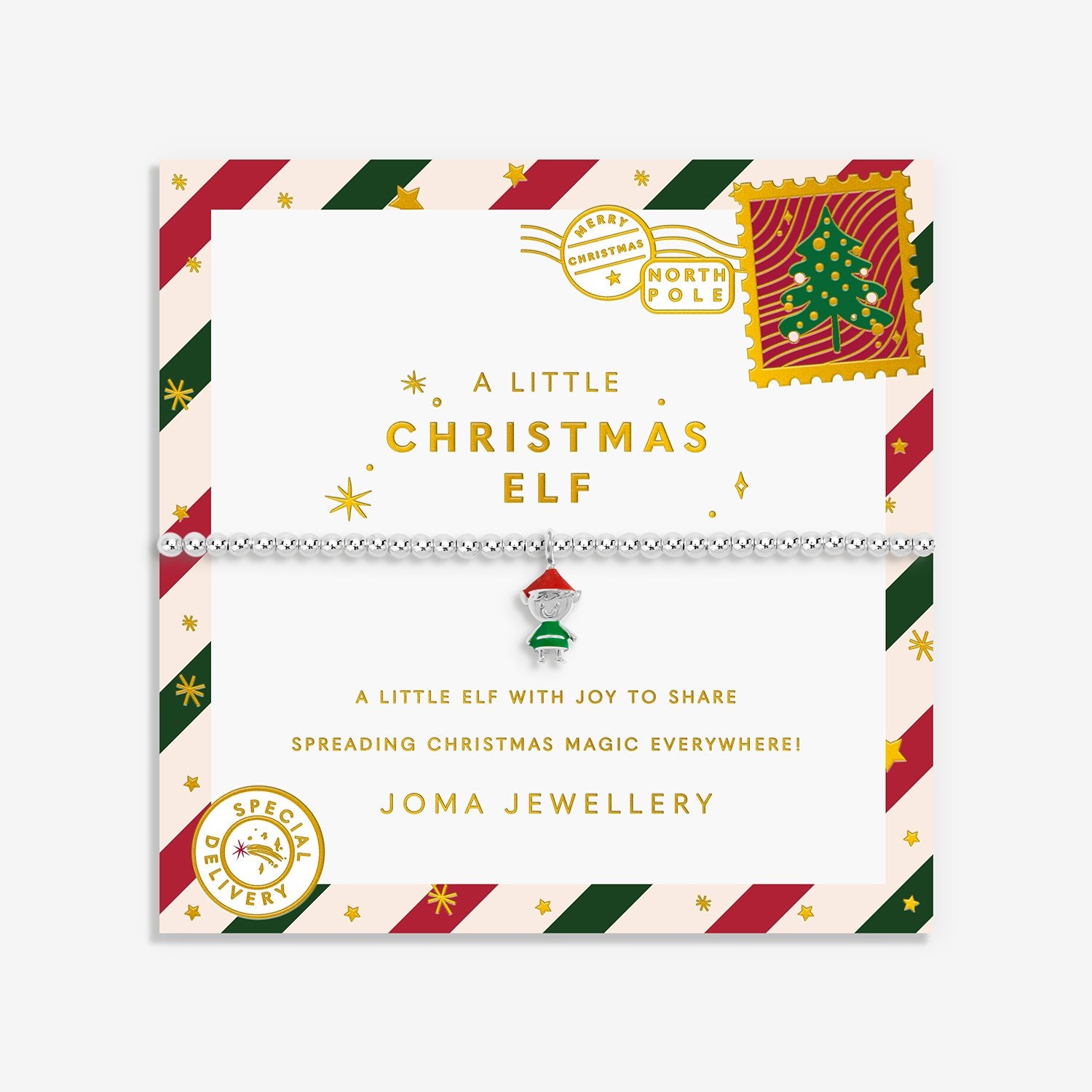 Joma Jewellery Kids Christmas A Little Christmas Elf Bracelet In Silver Plating