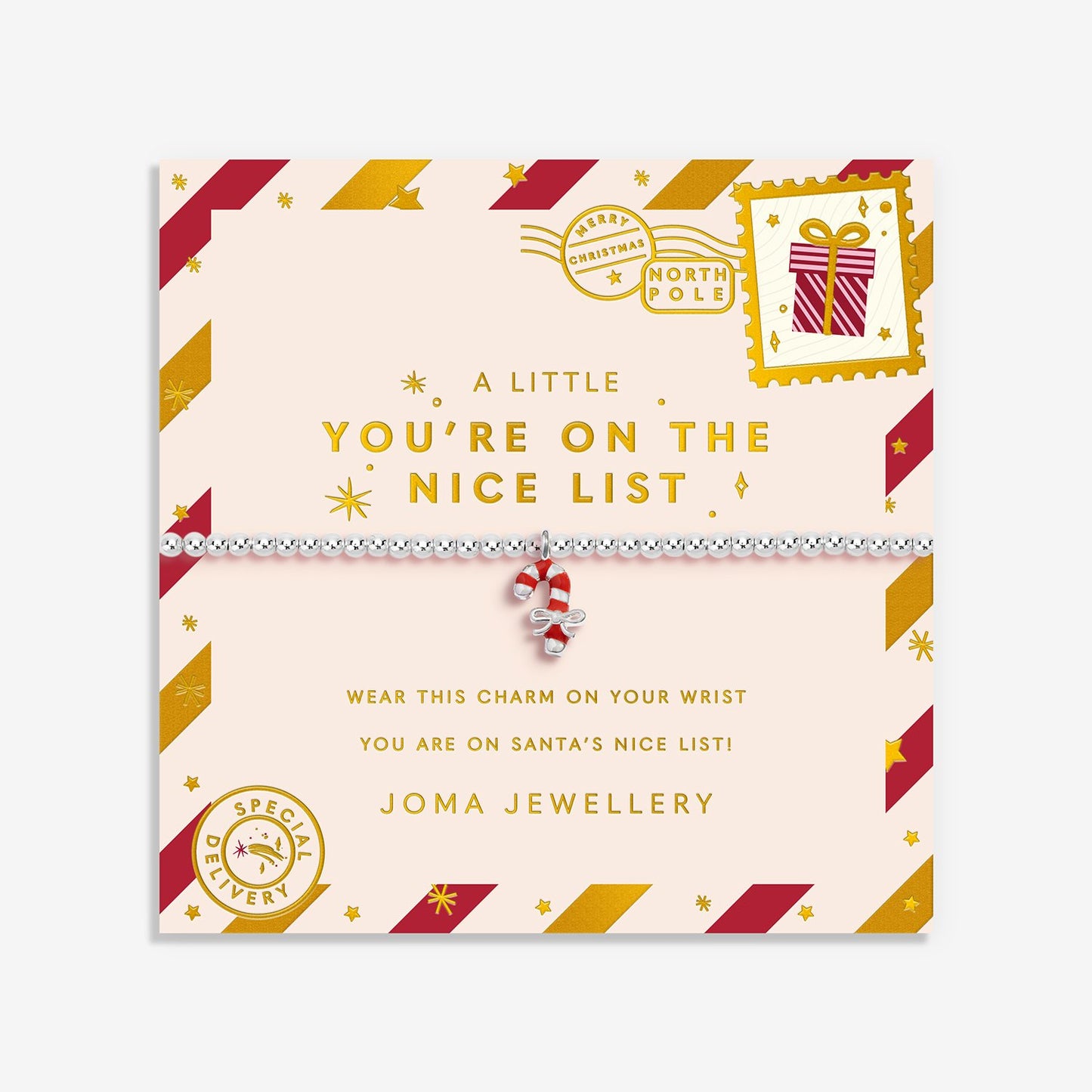 Joma Jewellery Kids Christmas A Little You're On The Nice List Bracelet In Silver Plating