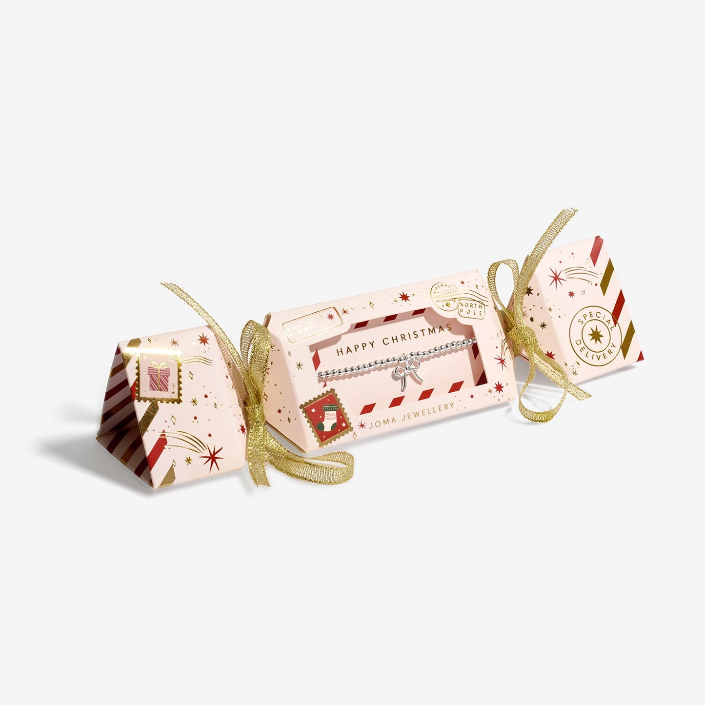 Joma Jewellery Kids' Christmas Cracker Happy Christmas Bracelet In Silver Plating