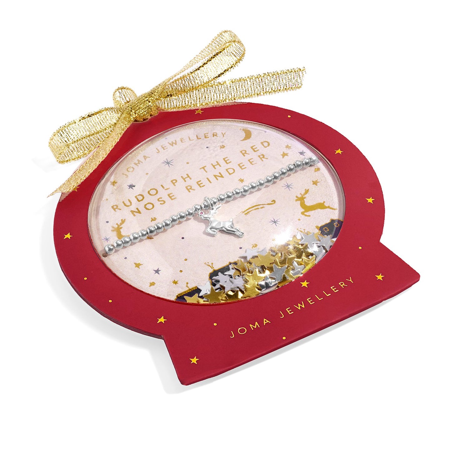 Joma Jewellery Kids' Snowglobe A Little Rudolph The Red Nosed Reindeer Bracelet In Silver Plating