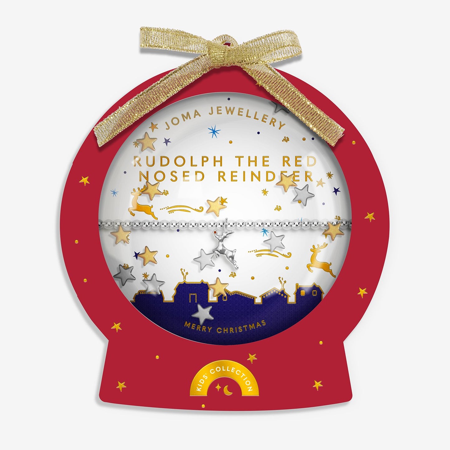 Joma Jewellery Kids' Snowglobe A Little Rudolph The Red Nosed Reindeer Bracelet In Silver Plating