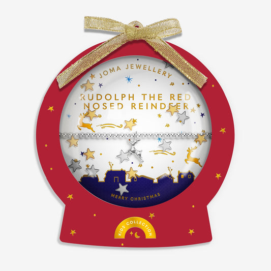 Joma Jewellery Kids' Snowglobe A Little Rudolph The Red Nosed Reindeer Bracelet In Silver Plating