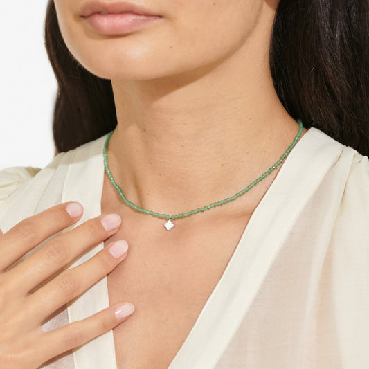 Joma Jewellery Mini Charms Aventurine Clover Silver Plated Necklace