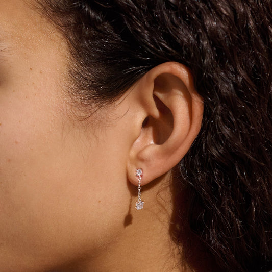 Joma Jewellery Sending Love And Wishes Cubic Zirconia Drop Stud Earrings in Silver Plating