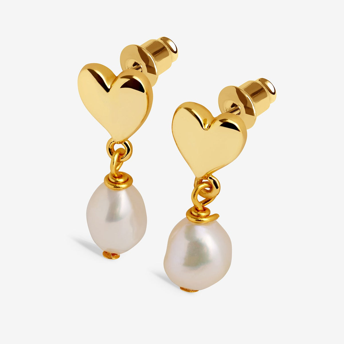 Joma Jewellery Sending Love And Wishes Heart Pearl Stud Earrings In Gold Plating