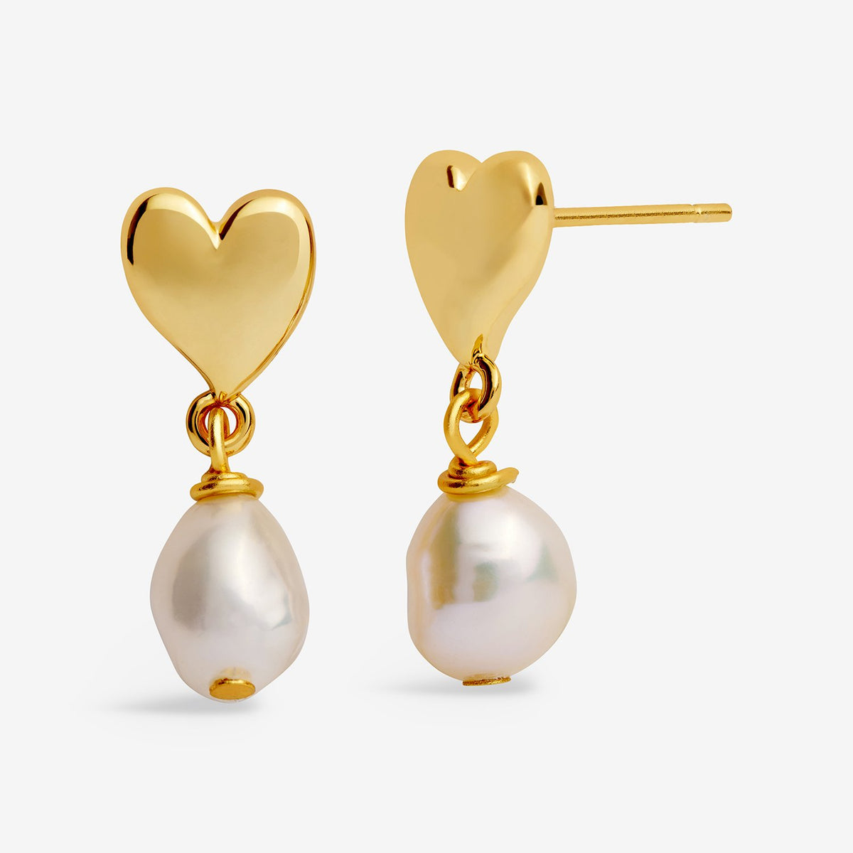 Joma Jewellery Sending Love And Wishes Heart Pearl Stud Earrings In Gold Plating