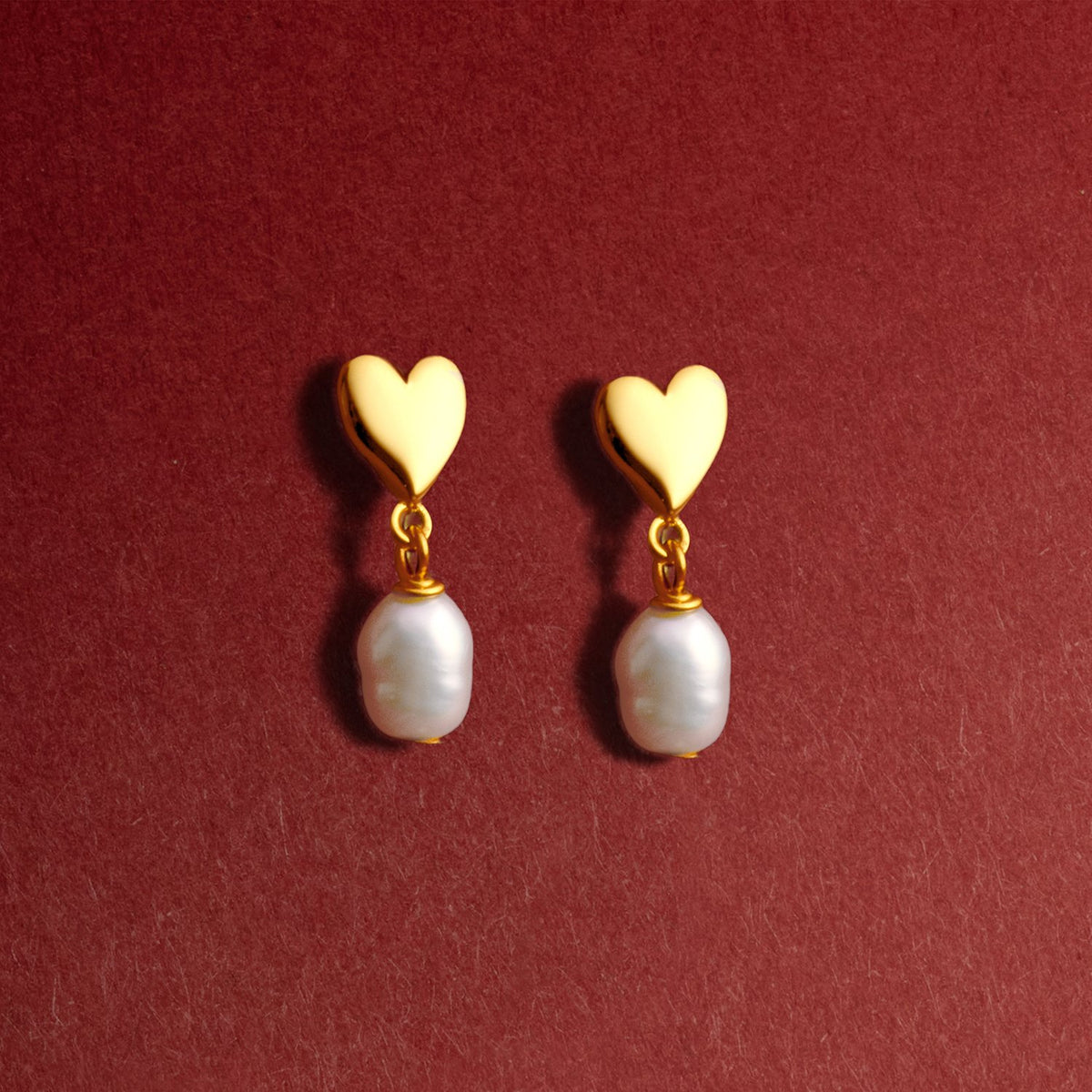 Joma Jewellery Sending Love And Wishes Heart Pearl Stud Earrings In Gold Plating