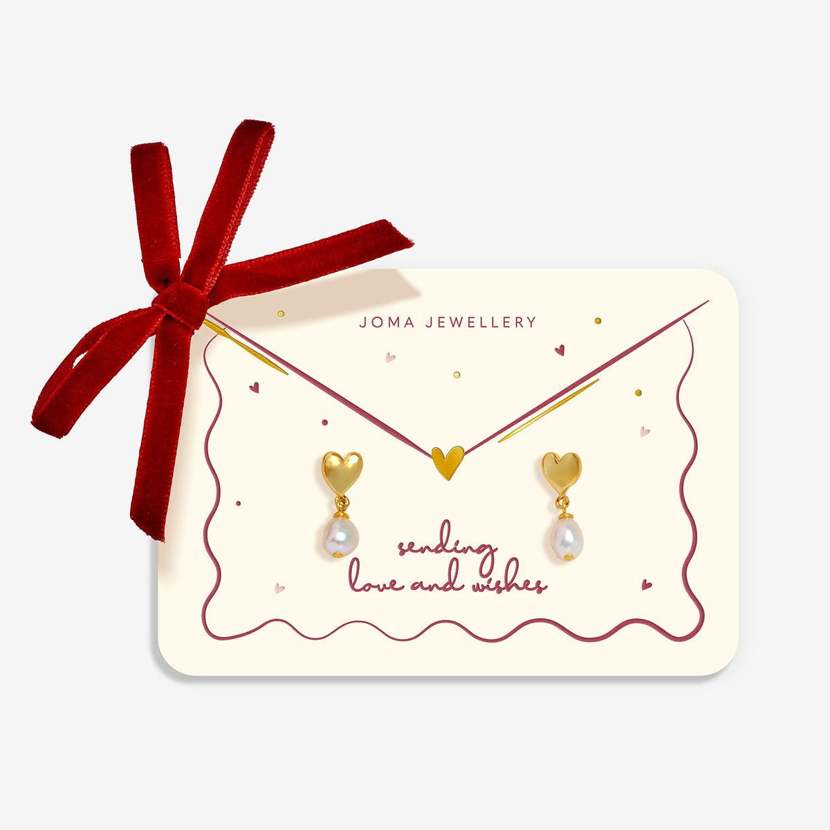 Joma Jewellery Sending Love And Wishes Heart Pearl Stud Earrings In Gold Plating
